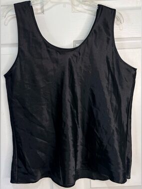 Vintage Delicates Black Satin Cami Lingerie Tank Top 1X